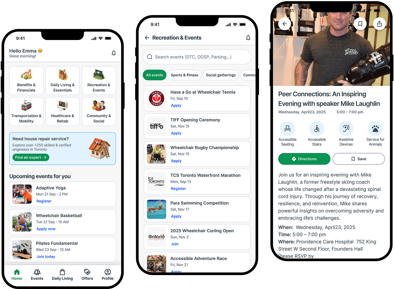 App screenshots showing various features